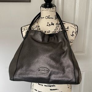 Coach Edie 31 Pebbled Leather Shoulder Bag Metallic Gunmetal
